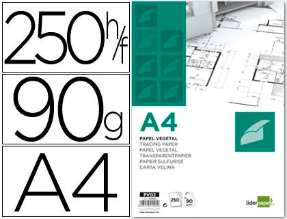 Papel dibujo liderpapel 210x297mm 90g/m2 vegetal