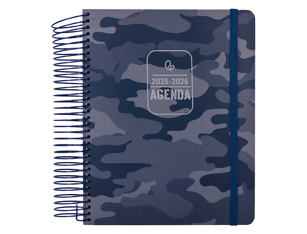 Agenda escolar liderpapel 25-26 espiral patterns militar gris dia pagina a5 bilingüe papel fsc 80 gr
