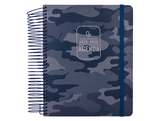 Agenda escolar liderpapel 25-26 espiral patterns militar gris dia pagina a5 bilingüe papel fsc 80 gr