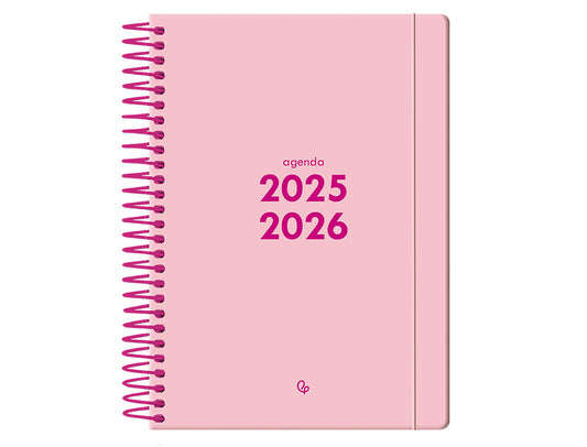 Agenda escolar liderpapel 25-26 espiral basic rosa dia pagina a5 bilingüe papel fsc 70 gr