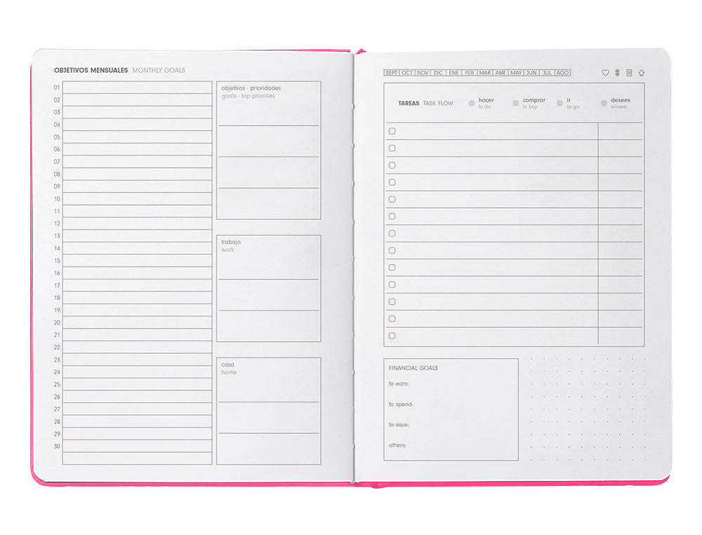 Agenda escolar antartik 25-26 encuadernada go! simil piel fucsia semana vista a5 bilingüe papel fsc 80 gr