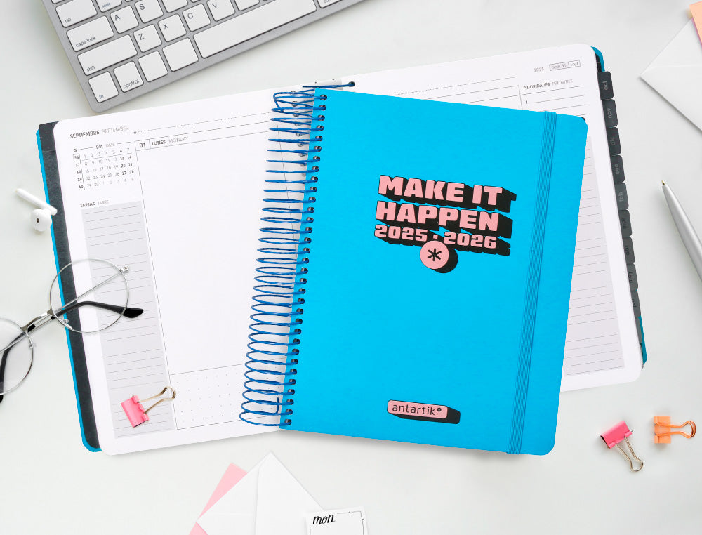 Agenda escolar antartik 25-26 espiral neon dia pagina a5 bilingüe papel fsc 80 gr