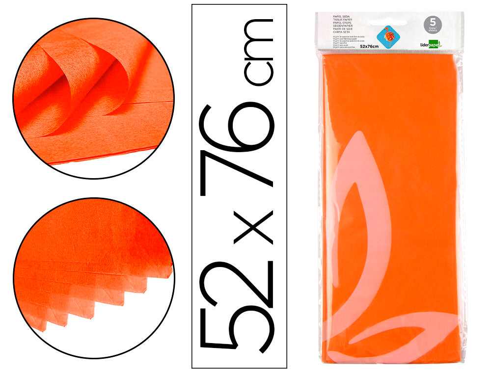 Papel seda liderpapel 52x76cm 18g/m2 bolsa de 5 hojas