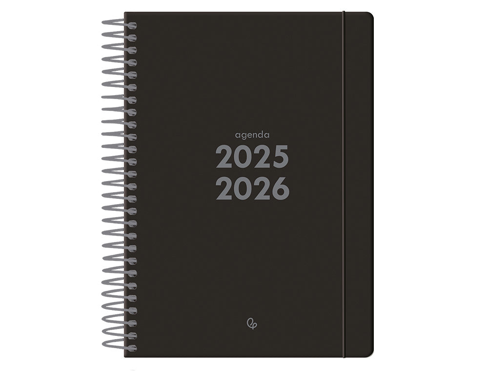 Agenda escolar liderpapel 25-26 espiral basic negro semana vista a5 bilingüe papel fsc 70 gr