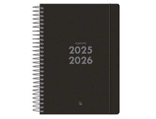 Agenda escolar liderpapel 25-26 espiral basic negro semana vista a5 bilingüe papel fsc 70 gr