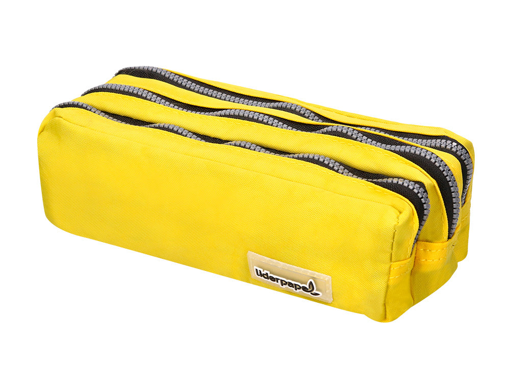 Estuche portatodo liderpapel rectangular 3 bolsillos amarillo pastel 185x80x70 mm