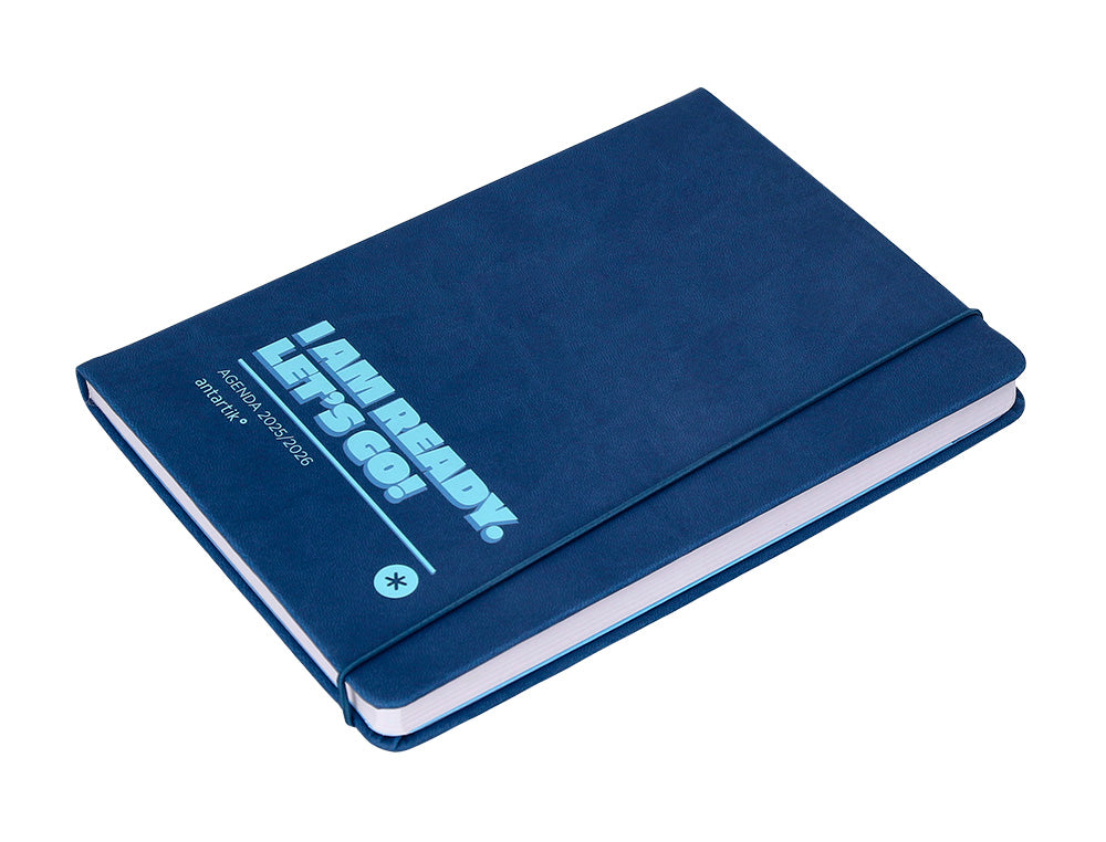 Agenda escolar antartik 25-26 encuadernada go! simil piel azul oscuro semana vista a5 bilingüe papel fsc 80 gr