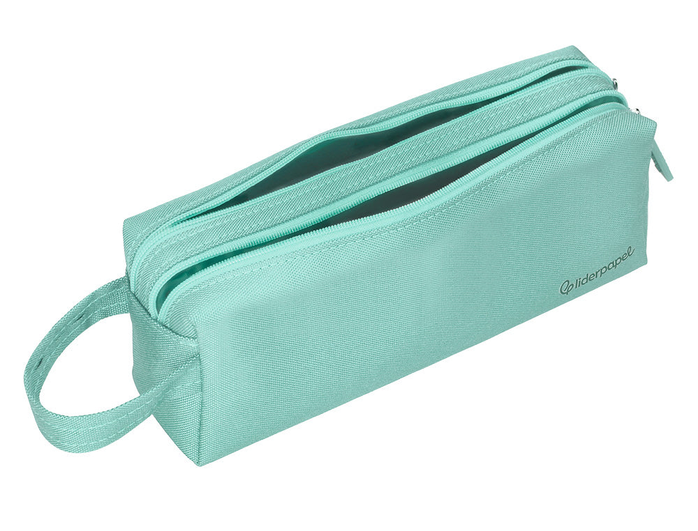 Estuche portatodo liderpapel classic rectangular con asa 2 cremalleras 210 x80mm 