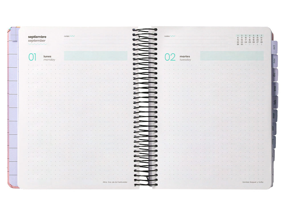Agenda escolar liderpapel 25-26 espiral pixel morado dia pagina a5 bilingüe papel fsc 80 gr