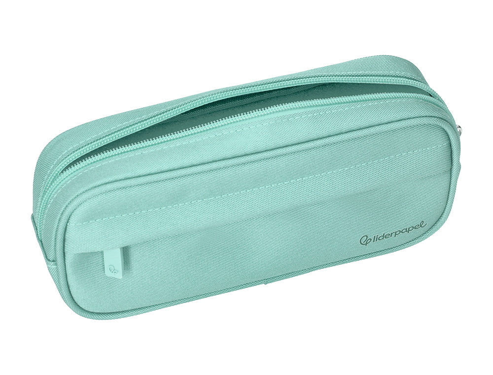 Estuche portatodo liderpapel classic ovalado 2 cremalleras con bolsillo delantero 210x90mm