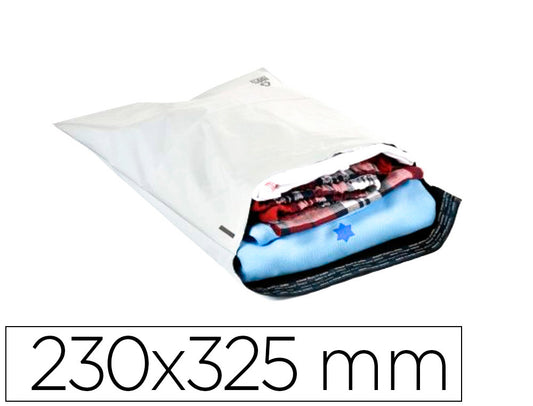 Sobre q-connect de plastico bolsa para envios 100% recicladas con autocierre color blanco 230x325 mm