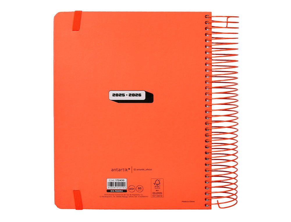 Agenda escolar antartik 25-26 espiral neon dia pagina a5 bilingüe papel fsc 80 gr
