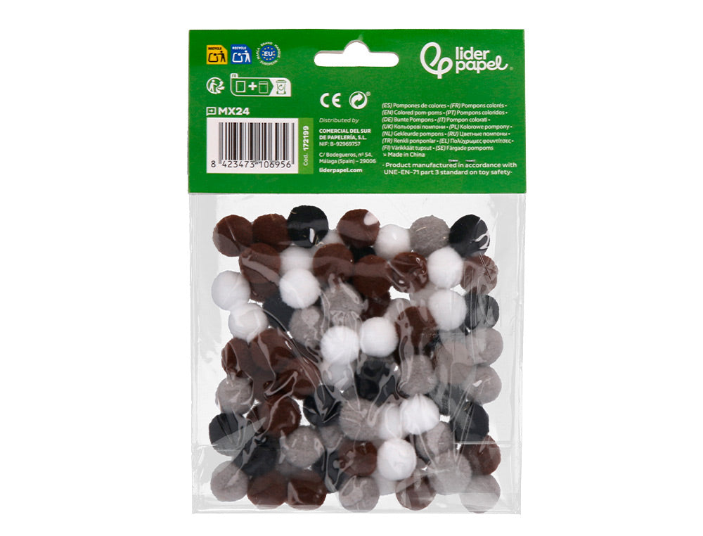 Pompones de colores liderpapel 1,5 cm bolsa con 80 unidades