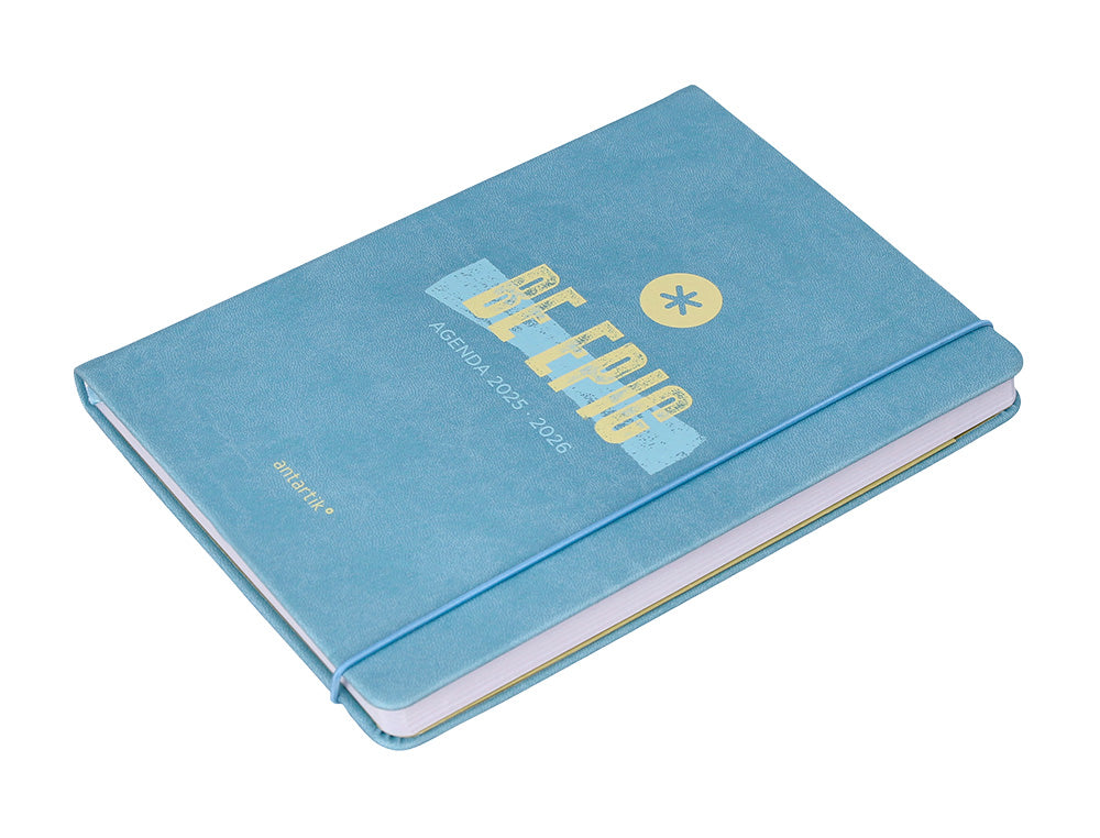 Agenda escolar antartik 25-26 encuadernada go! simil piel azul semana vista a5 bilingüe papel fsc 80 gr