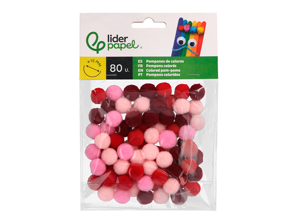 Pompones de colores liderpapel 1,5 cm bolsa con 80 unidades
