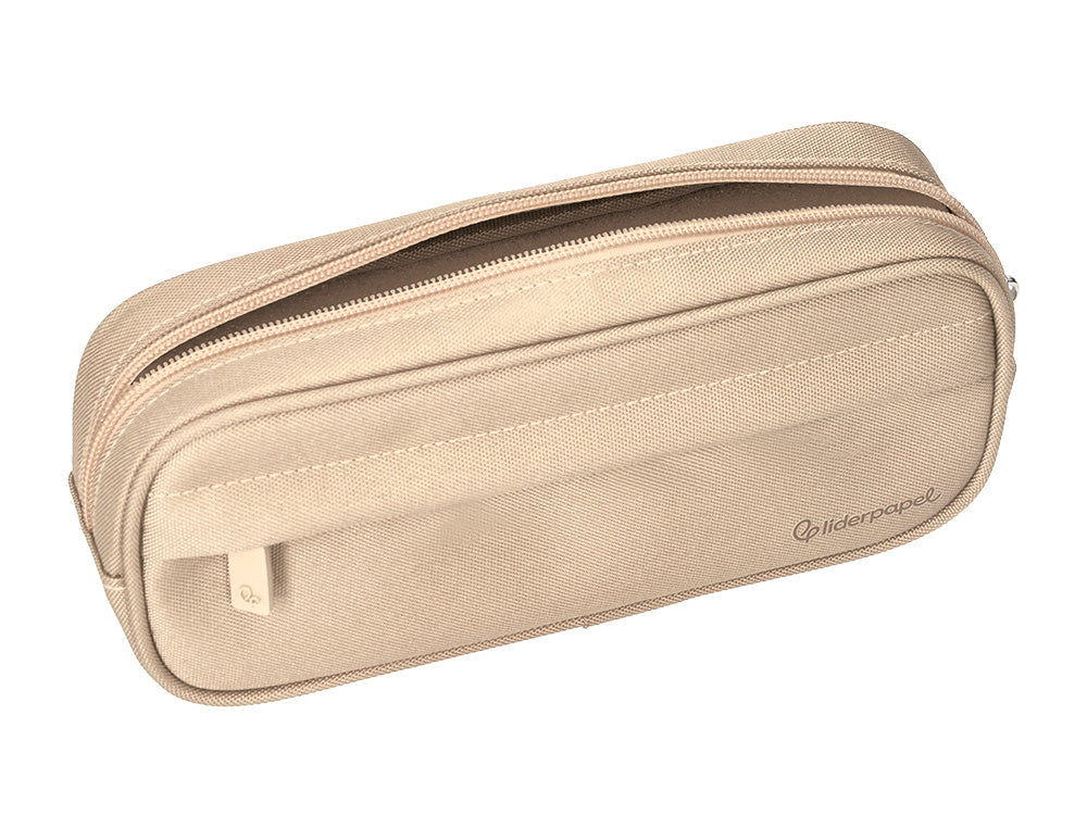 Estuche portatodo liderpapel classic ovalado 2 cremalleras con bolsillo delantero 210x90mm