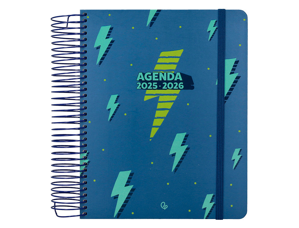 Agenda escolar liderpapel 25-26 espiral patterns rayos azul dia pagina a5 bilingüe papel fsc 80 gr