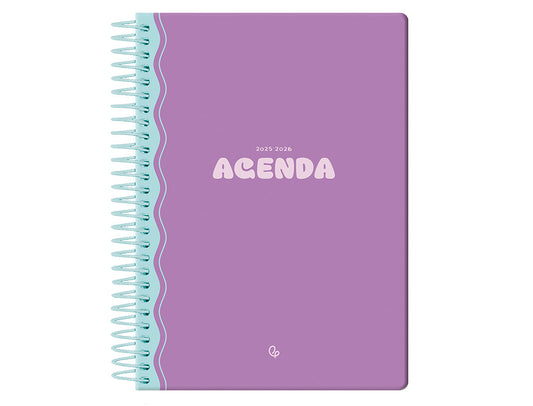 Agenda escolar liderpapel 25-26 espiral classic morado semana vista a5 bilingüe papel fsc 70 gr