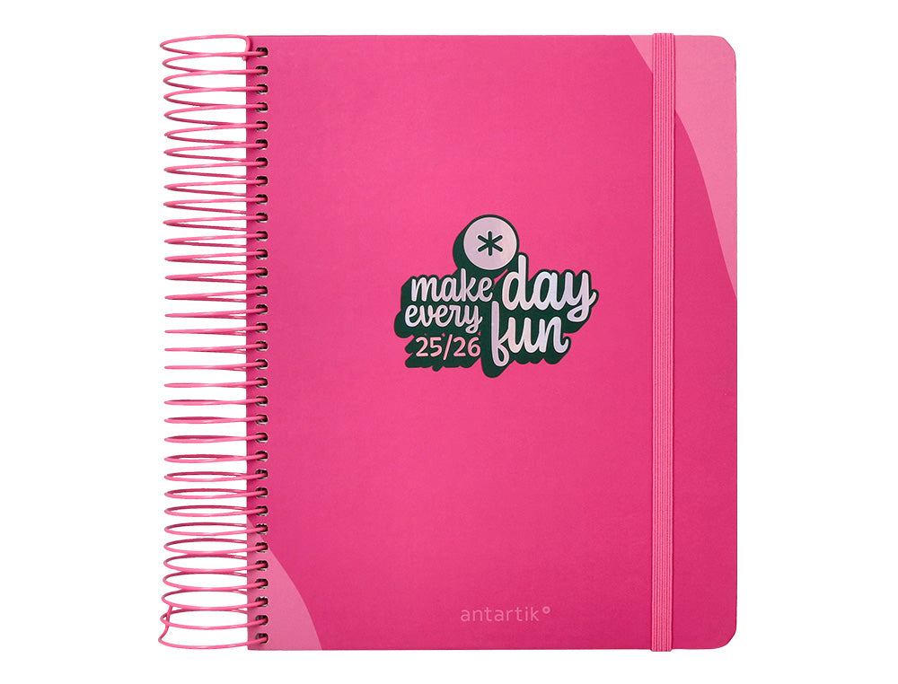 Agenda escolar antartik 25-26 espiral fun day fucsia dia pagina a5 bilingüe papel fsc 80 gr