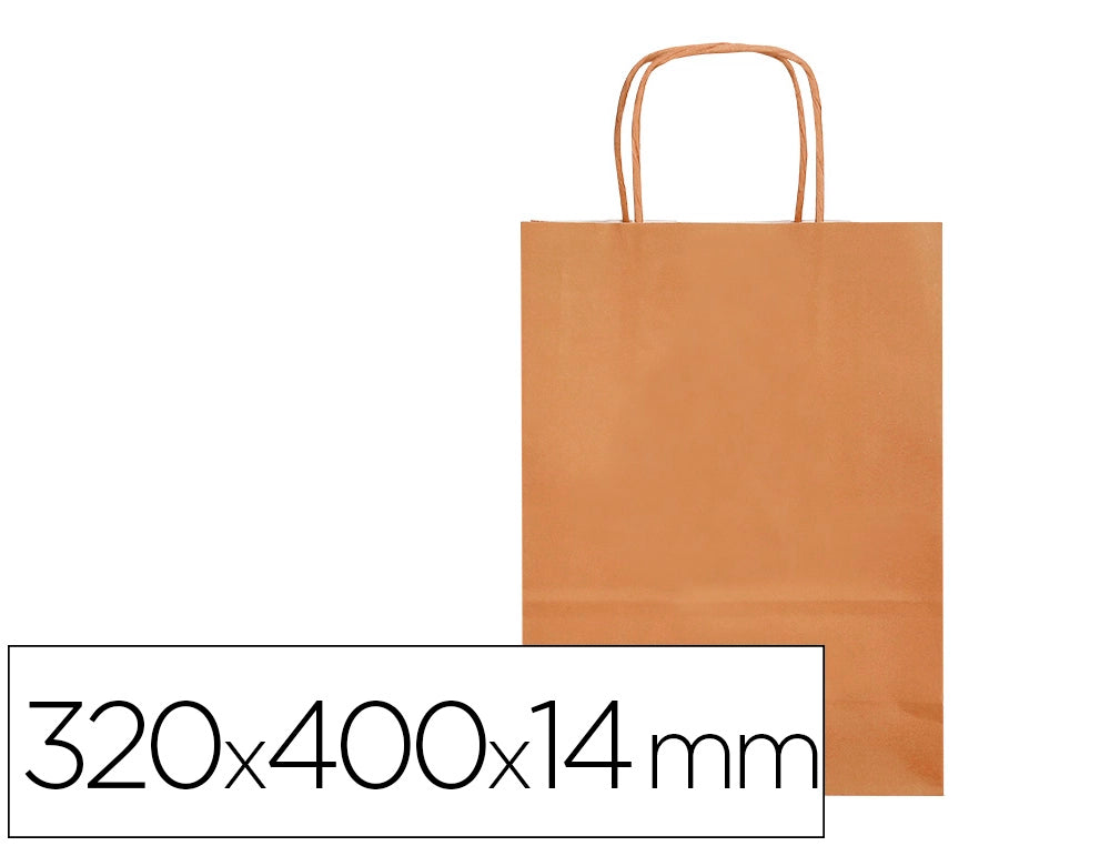 Bolsa papel q-connect celulosa natural liso l con asa retorcida 320x400x14 mm