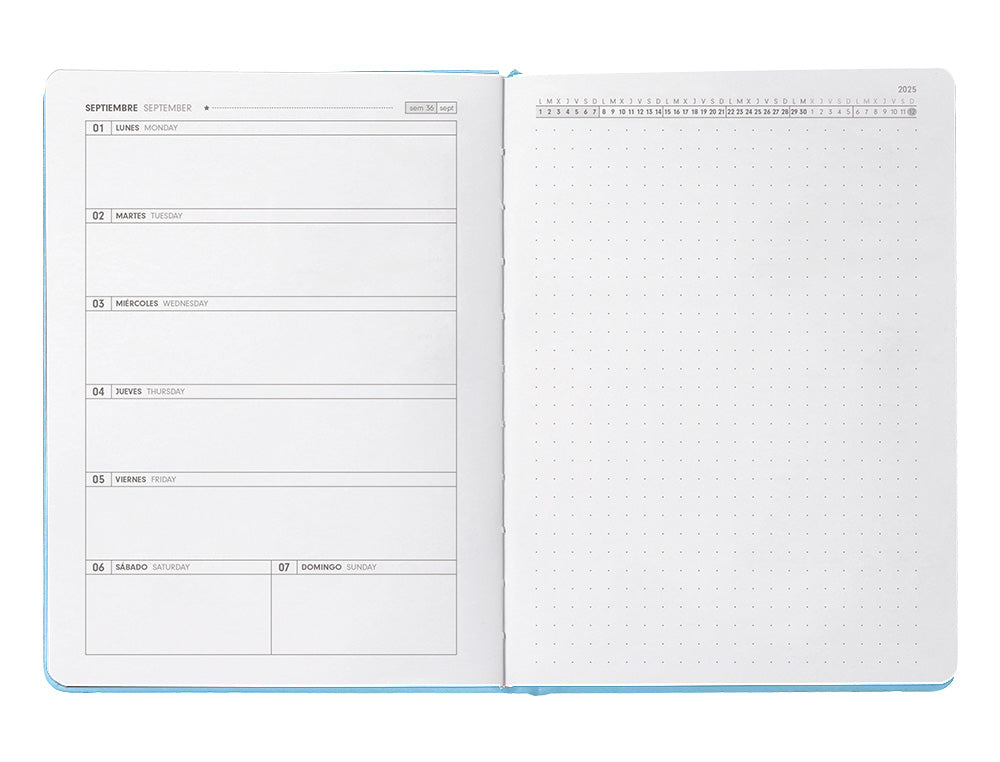 Agenda escolar antartik 25-26 encuadernada go! simil piel azul semana vista a5 bilingüe papel fsc 80 gr