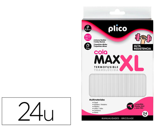 Barra termofusible plico cola extrafuerte max xl 11,5 mm de diametro x 200 mm de alto blister de 24 unidades