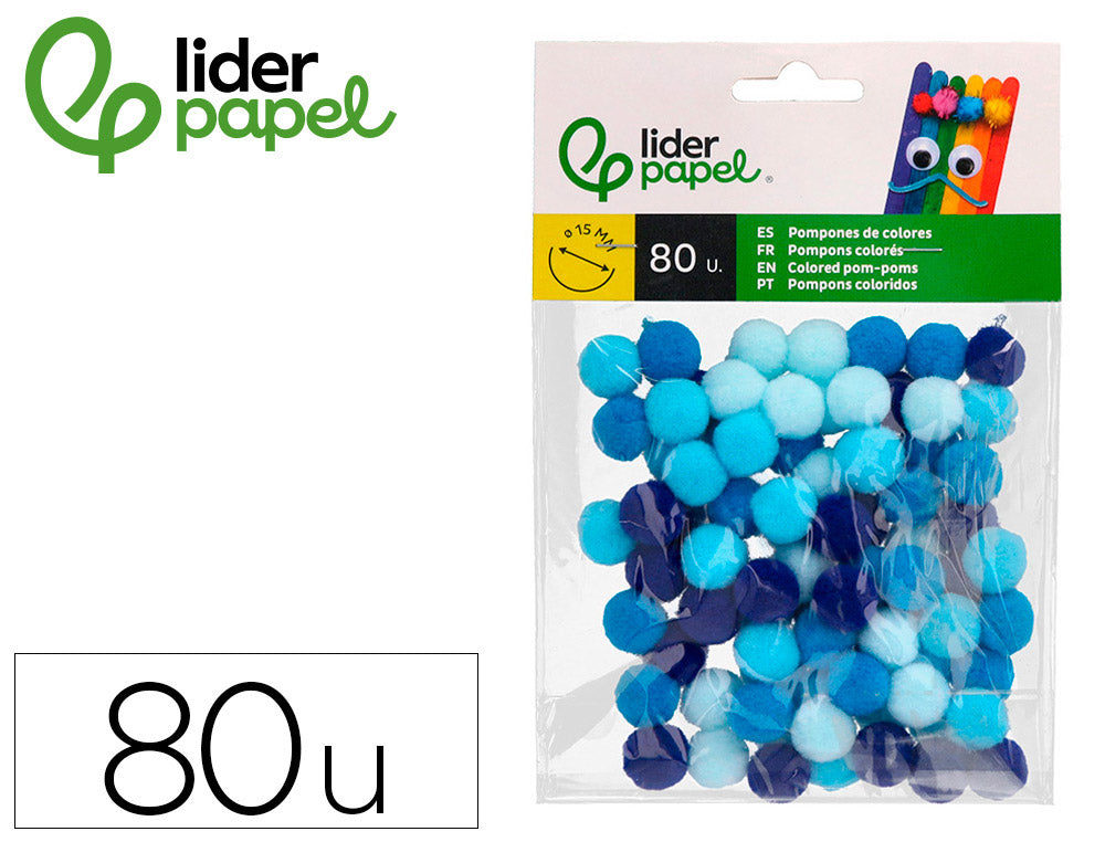 Pompones de colores liderpapel 1,5 cm bolsa con 80 unidades