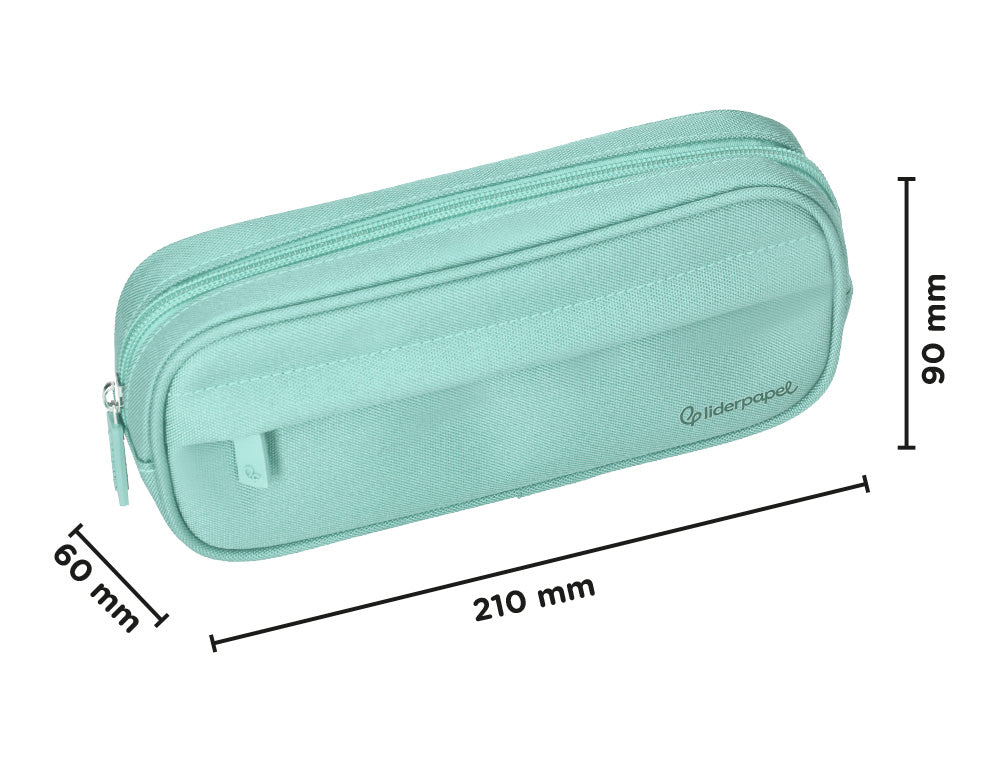 Estuche portatodo liderpapel classic ovalado 2 cremalleras con bolsillo delantero 210x90mm