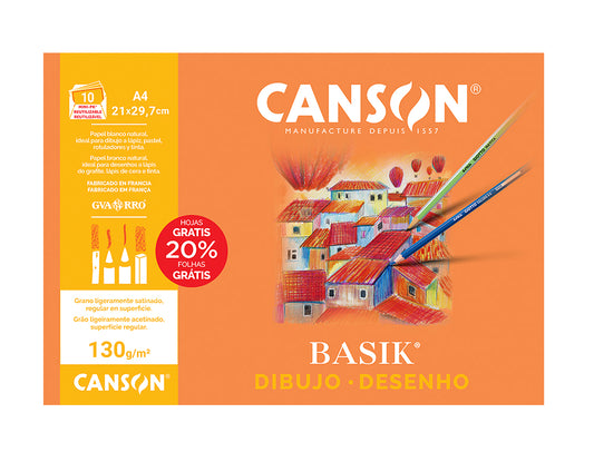 Papel dibujo basik din a4 sin recuadro 130 gramos minipack de 10 hojas