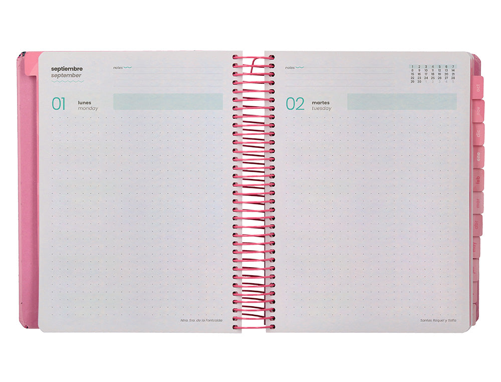 Agenda escolar liderpapel 25-26 espiral patterns militar rosa dia pagina a5 bilingüe papel fsc 80 gr