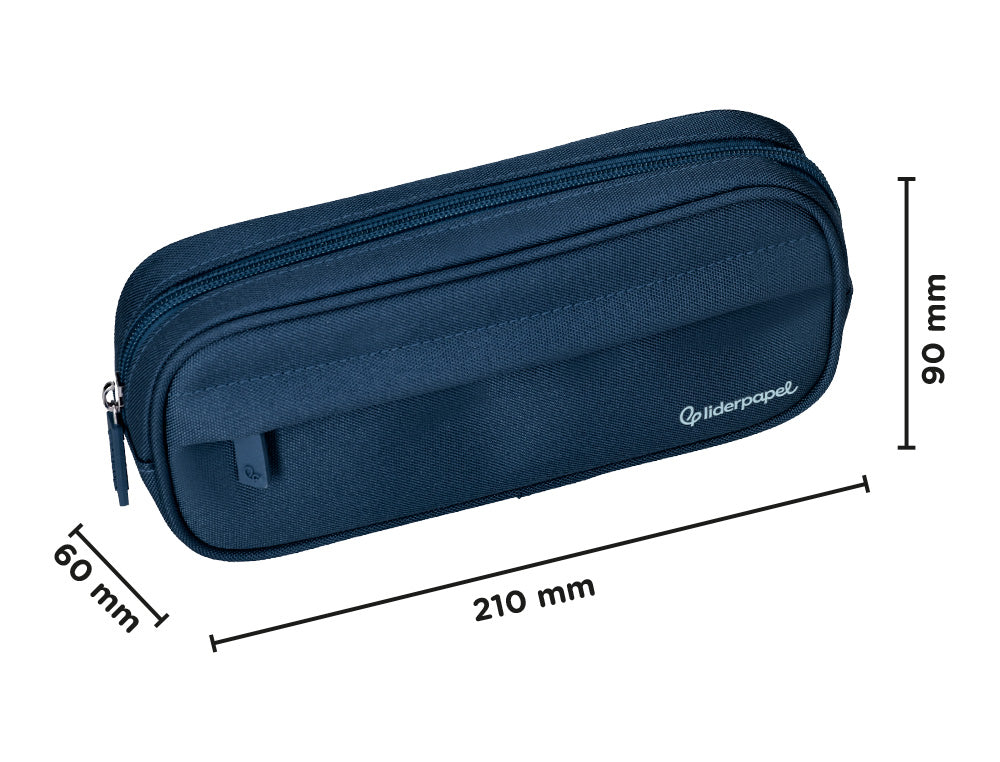 Estuche portatodo liderpapel classic ovalado 2 cremalleras con bolsillo delantero 210x90mm
