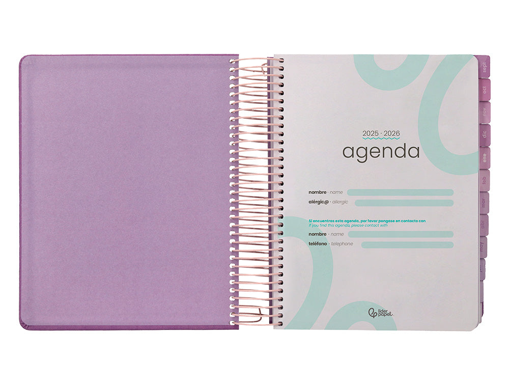 Agenda escolar liderpapel 25-26 espiral kymolos dia pagina a5 bilingüe papel fsc 80 gr