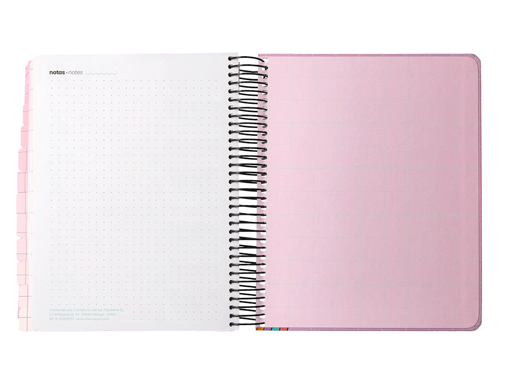 Agenda escolar liderpapel 25-26 espiral pixel rosa dia pagina a5 bilingüe papel fsc 80 gr