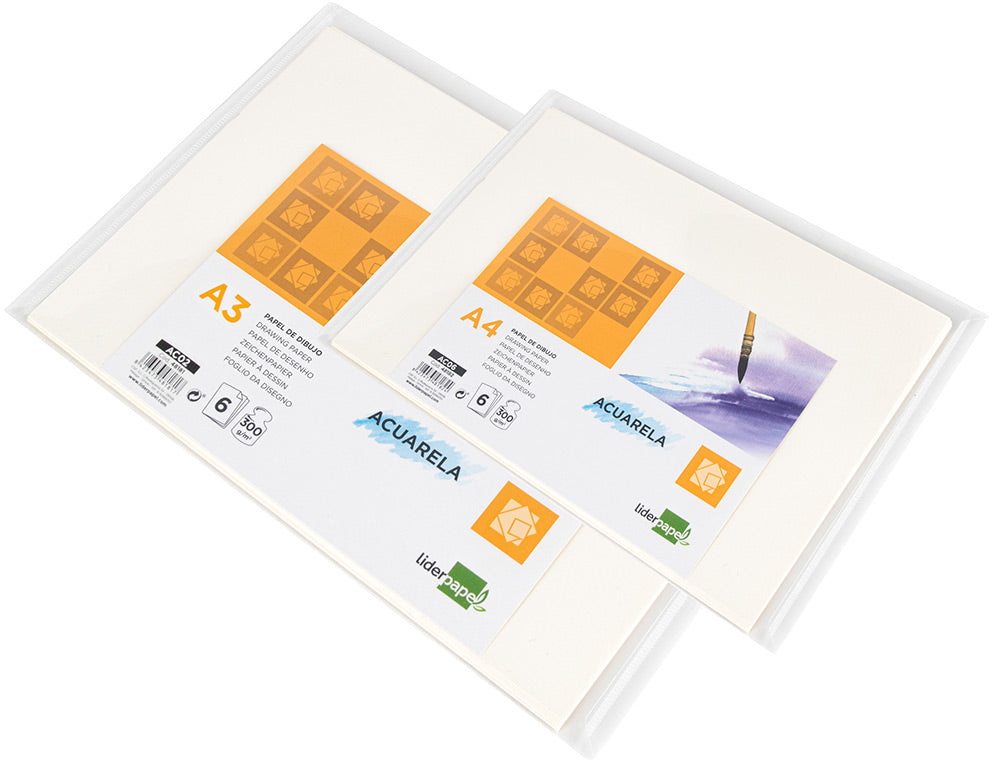 Papel dibujo liderpapel 210x297mm 300g/m2 acuarela pack de 6 hojas