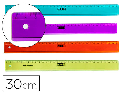 Regla m+r 30 cm plastico graduada y biselada colores surtidos