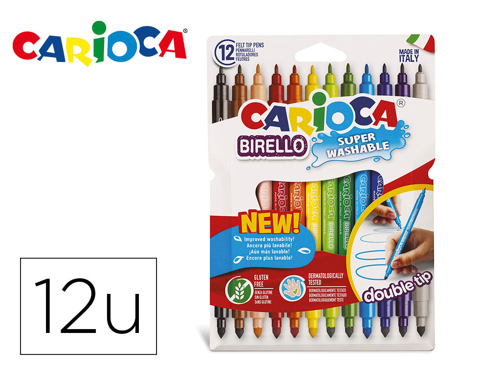 Rotulador carioca birello doble punta caja de 12 unidades colores surtidos