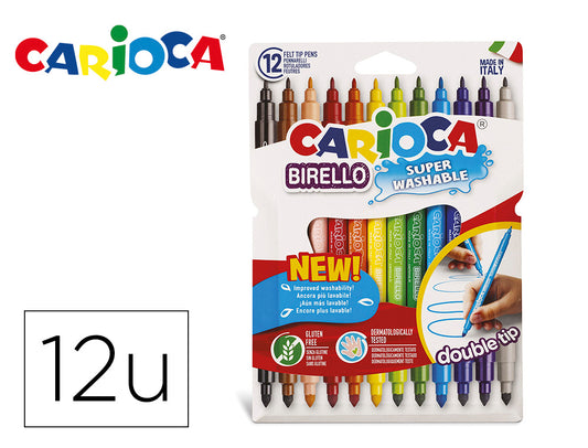 Rotulador carioca birello doble punta caja de 12 unidades colores surtidos