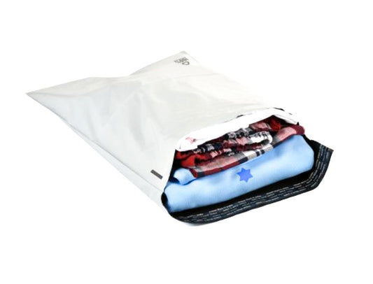Sobre q-connect de plastico bolsa para envios 100% recicladas con autocierre color blanco 230x325 mm