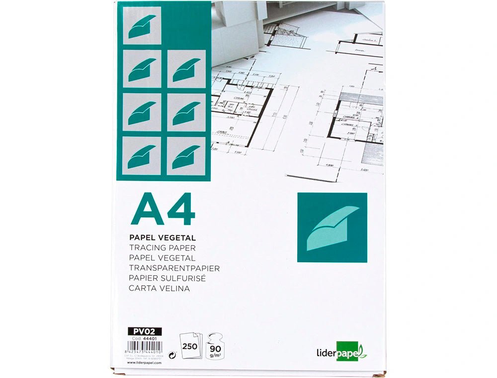 Papel dibujo liderpapel 210x297mm 90g/m2 vegetal