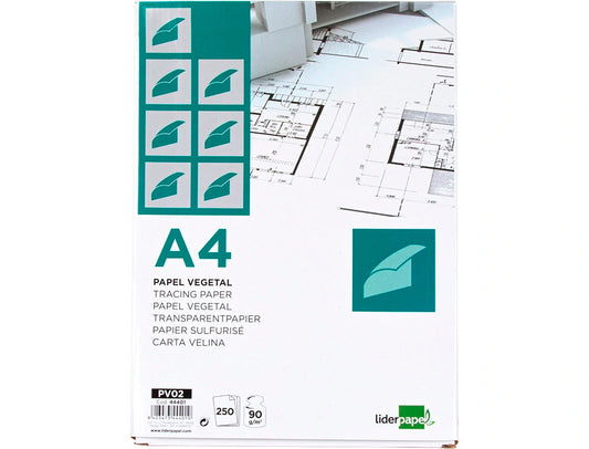Papel dibujo liderpapel 210x297mm 90g/m2 vegetal