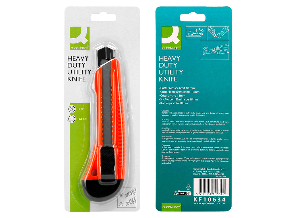Cuter q-connect plastico ancho retractil cuchilla 18 mm xd-38 blister 1 unidad
