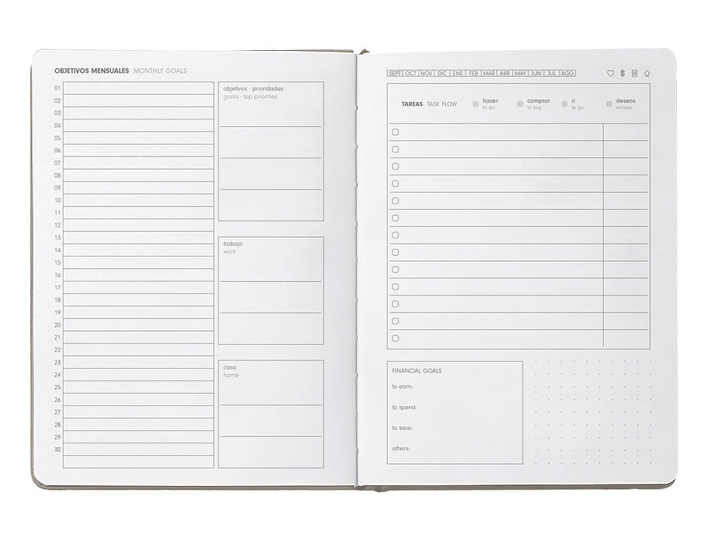 Agenda escolar antartik 25-26 encuadernada go! simil piel gris semana vista a5 bilingüe papel fsc 80 gr