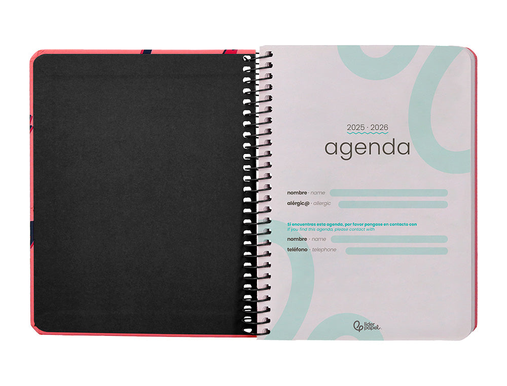 Agenda escolar liderpapel 25-26 espiral patterns zigzag semana vista a6 bilingüe papel fsc 80 gr