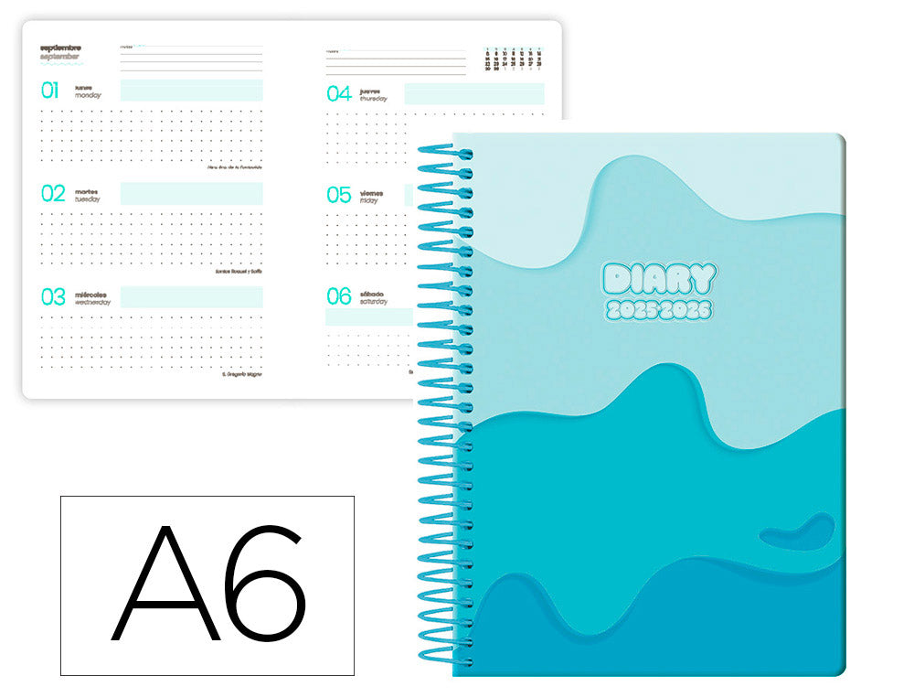 Agenda escolar liderpapel 25-26 espiral melting semana vista a6 bilingüe papel fsc 80 gr