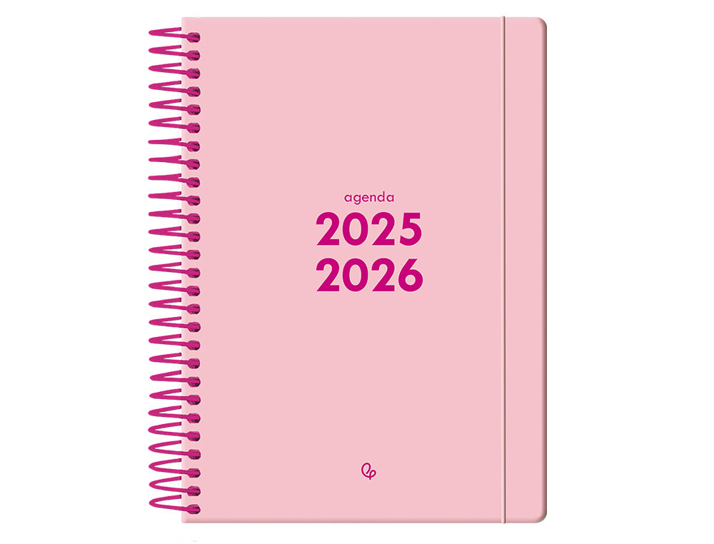 Agenda escolar liderpapel 25-26 espiral basic rosa 2 dias pagina a5 bilingüe papel fsc 70 gr