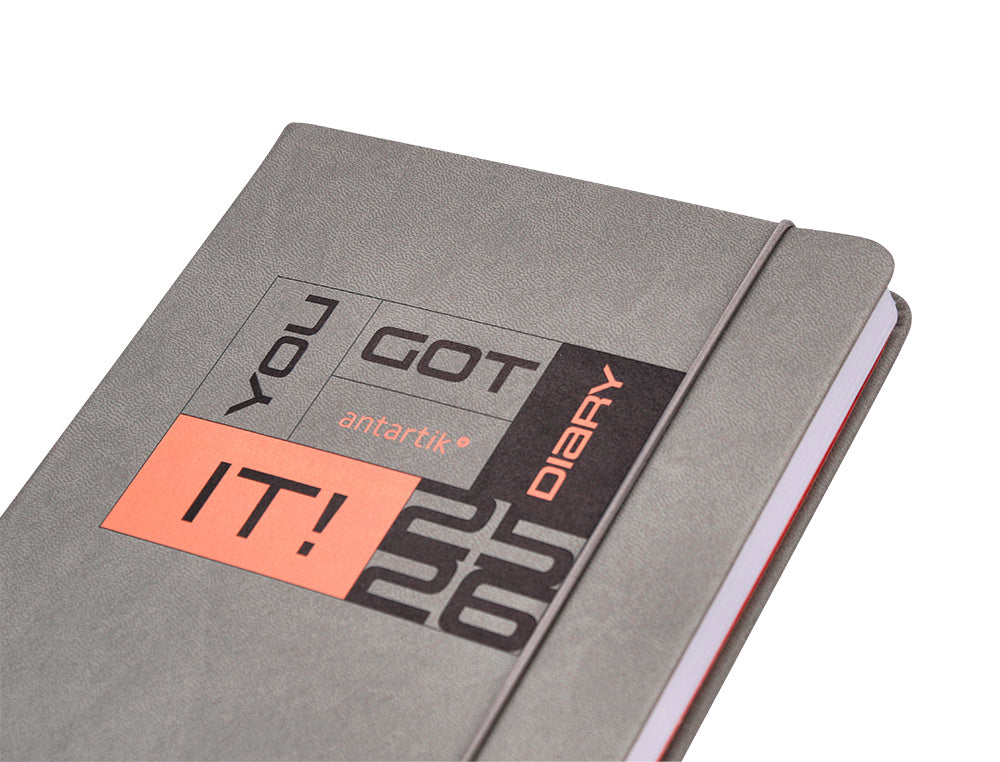 Agenda escolar antartik 25-26 encuadernada go! simil piel gris semana vista a5 bilingüe papel fsc 80 gr
