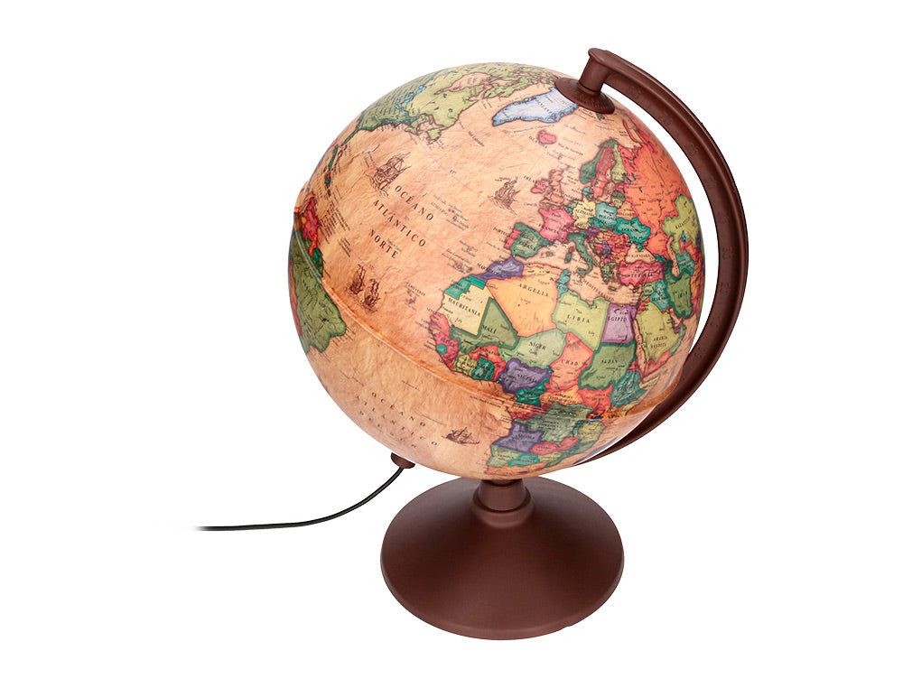 Globo terraqueo liderpapel con luz fisico y politico estilo antiguo diametro 26 cm