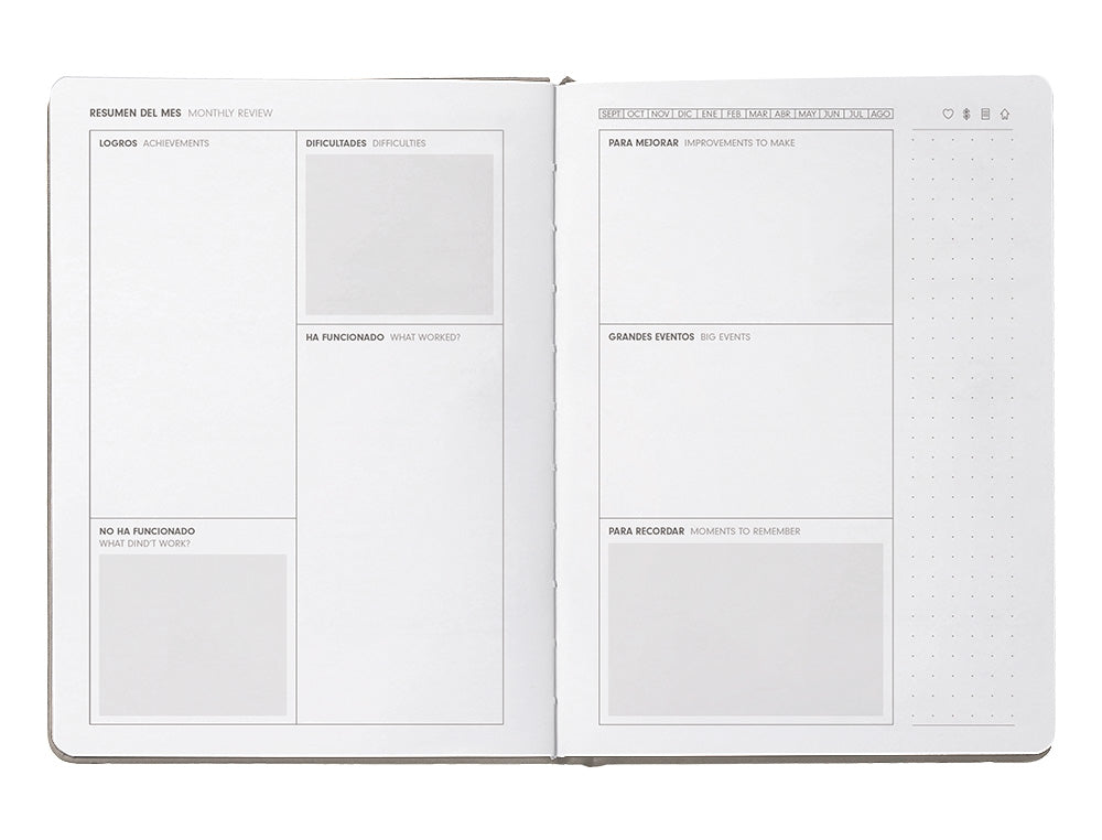 Agenda escolar antartik 25-26 encuadernada go! simil piel gris semana vista a5 bilingüe papel fsc 80 gr