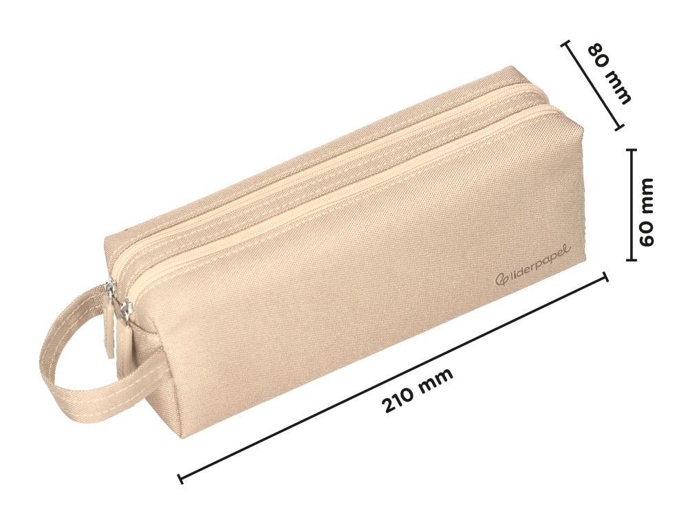 Estuche portatodo liderpapel classic rectangular con asa 2 cremalleras 210 x80mm 
