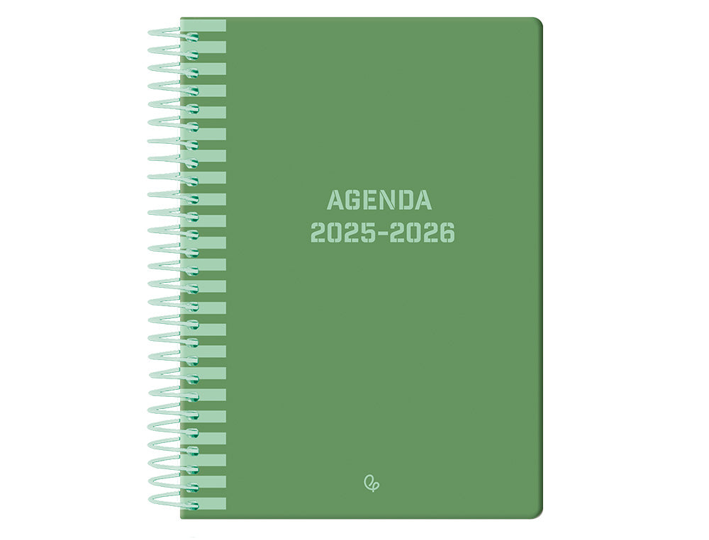 Agenda escolar liderpapel 25-26 espiral classic verde semana vista a5 bilingüe papel fsc 70 gr